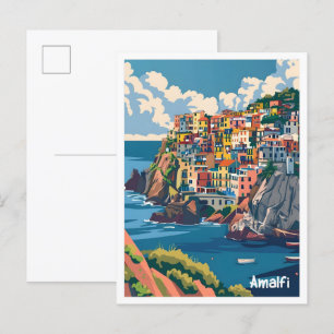 Carte Postale Amalfi Italie Art Vintage voyage élégant
