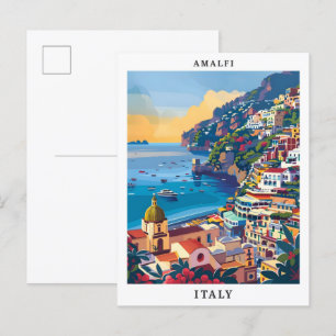 Carte Postale Amalfi Italie Élégant Vintage voyage d'art
