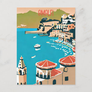 Carte Postale Amalfi Italie Retro Voyage Art Vintage