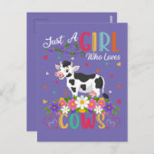 Carte Postale Amant de vaches Juste une fille qui aime les vache (Devant / Derrière)