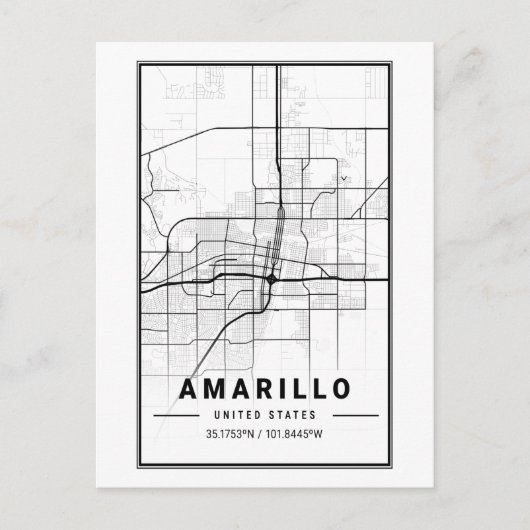 Carte Postale Amarillo Texas City Map Art minimaliste  (Devant)