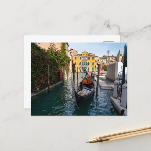 Carte Postale Amarrage de gondole classique à Venise (Devant/Arrière en situation)