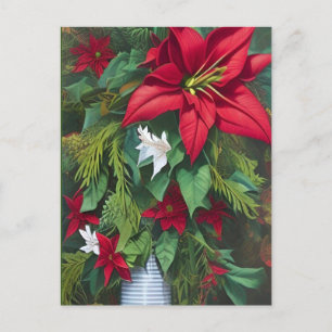 Carte Postale Amaryllis et Poinsettia Floral AI Art
