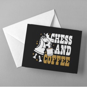 Carte Postale Amateur d'échecs et de café, Art du Cavalier Cute