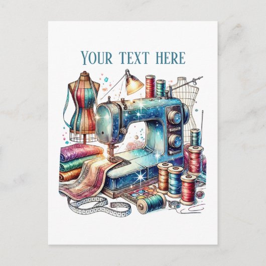 Carte Postale Amateurs de couture mignonne ajouter du texte (Devant)