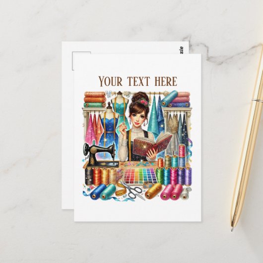Carte Postale Amateurs de couture mignonne ajouter du texte (Devant/Arrière en situation)