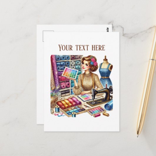 Carte Postale Amateurs de couture mignonne ajouter du texte (Devant/Arrière en situation)