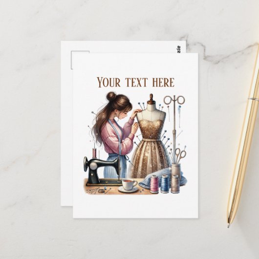 Carte Postale Amateurs de couture mignonne ajouter du texte (Devant/Arrière en situation)