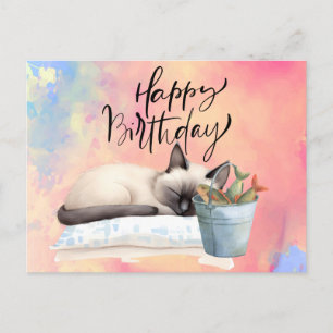 Carte Postale Amateurs de pêche au chat anniversaire avec poisso