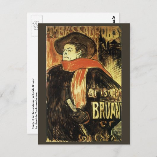 Carte Postale Ambassadeurs, Aristide Bruant par Toulouse Lautrec (Devant / Derrière)