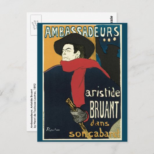 Carte Postale Ambassadeurs, Artistide Bruant par Toulouse Lautre (Devant / Derrière)