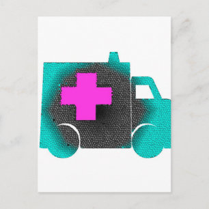 Carte Postale ambulance bleue croix infirmière emt médecin médic