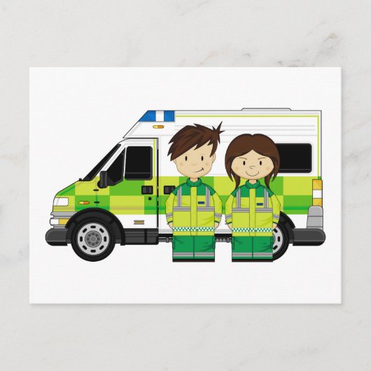 Carte Postale Ambulance de dessin animé et EMT (Devant)