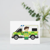 Carte Postale Ambulance de dessin animé mignonne et EMT (Debout devant)