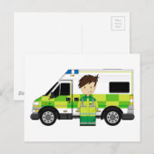 Carte Postale Ambulance de dessin animé mignonne et EMT (Devant / Derrière)