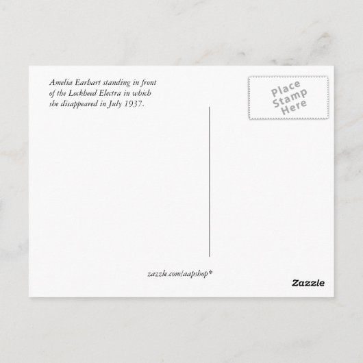 Carte Postale Amelia Earhart (Dos)