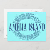 Carte Postale Amelia Island en bleu avec design solaire (Devant / Derrière)