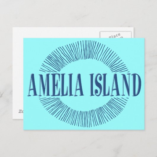 Carte Postale Amelia Island en bleu avec design solaire (Devant / Derrière)