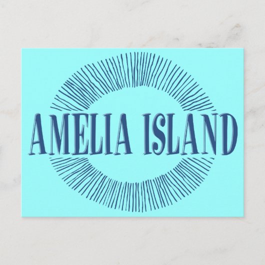Carte Postale Amelia Island en bleu avec design solaire (Devant)