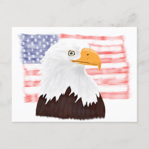 Carte Postale American Bald Eagle and Flag - blanc transparent.