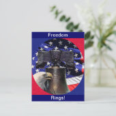 Carte Postale American Bald Eagle, Bell et drapeau (Debout devant)