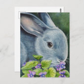 Carte Postale American Blue Rabbit en violet aquarelle Art (Devant / Derrière)
