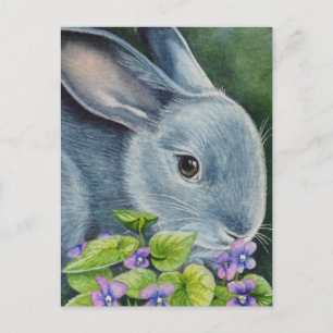 Carte Postale American Blue Rabbit en violet aquarelle Art
