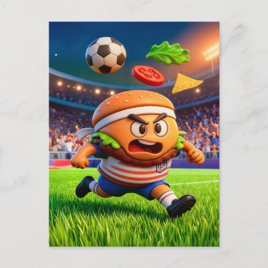Carte Postale American burger soccer player charging across stad (Devant)