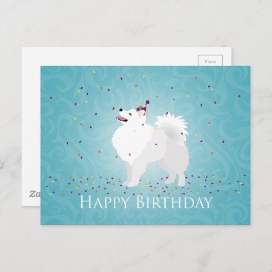 Carte Postale American Eskimo Chien Joyeux Design d'anniversaire (Devant / Derrière)