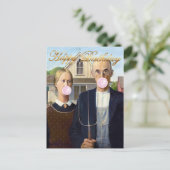Carte Postale American Gothic Soufflant du Bubble Gum Rose (Debout devant)
