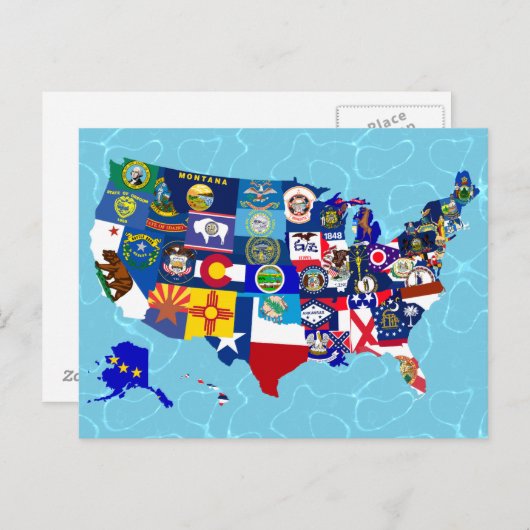 Carte Postale American Map State Flags Mosaic (Devant / Derrière)