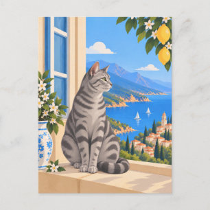 Carte Postale American Shorthair Tigré Argenté Côté Mer