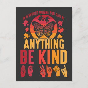 Carte Postale American Sign Language Be Kind Puzzle Butfly