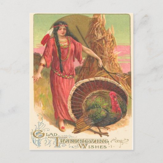 Carte Postale Amérindien & Dinde (Devant)
