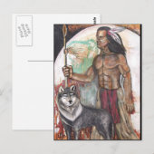 Carte postale Amérindienne et loup (Devant / Derrière)