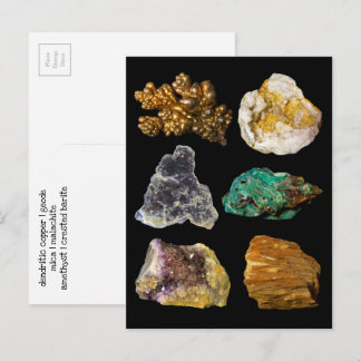 Carte Postale Améthyste Mica Cuivre Barite Malachite Geode Rocks