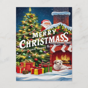 Carte Postale Ami à fourrure festif au coin du feu