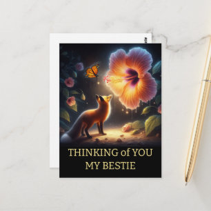 Carte Postale Ami anniversaire Dark Forest Fox Flora