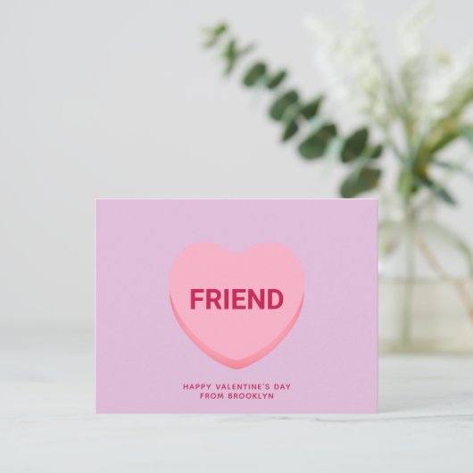 Carte Postale Ami conversation violet coeur Saint Valentin (Debout devant)