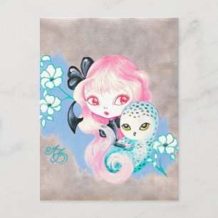 Carte Postale Amie Hibou de neige