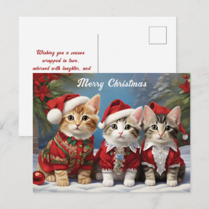 Carte Postale Amis à Fourrure dans des Chapeaux de Fête Chats Mi