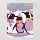 Carte Postale Amis des pingouins de Noël | Aquarelle d'hiver (Devant)