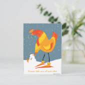 Carte Postale Amis du poulet à la neige (Debout devant)