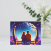 Carte Postale Amis ou amoureux sur un banc au clair de lune (Debout devant)