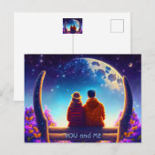 Carte Postale Amis ou amoureux sur un banc au clair de lune (Devant / Derrière)