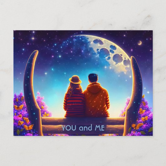 Carte Postale Amis ou amoureux sur un banc au clair de lune (Devant)