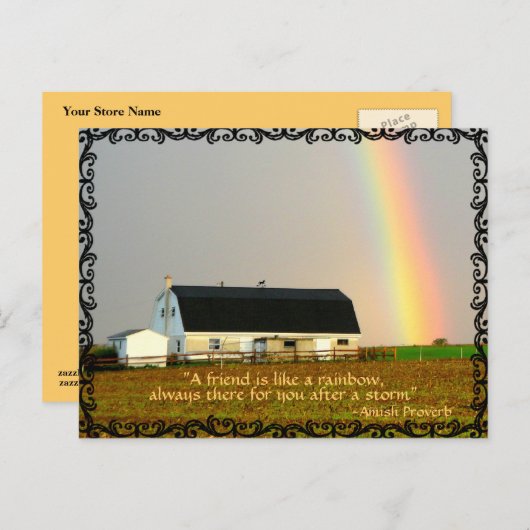 Carte Postale Amish Rainbow. Proverbe d'amis. (Devant / Derrière)