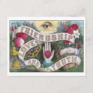Carte Postale Amitié vintage, amour et vérité