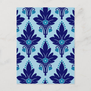 CARTE POSTALE AMOROSO DAMASK : BLEU SUR BLEU