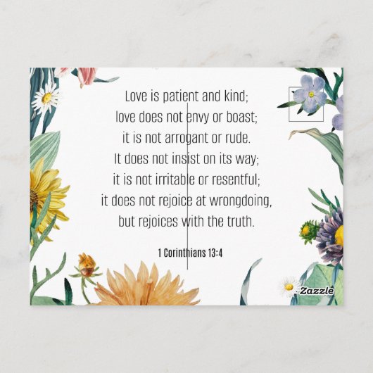 Carte Postale Amour, 1 Corinthiens 13:4, (Dos)